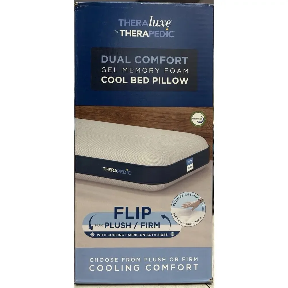Therapedic TheraLuxe Queen Gel Memory Foam Cooling Pillow Dual Comfort Firm